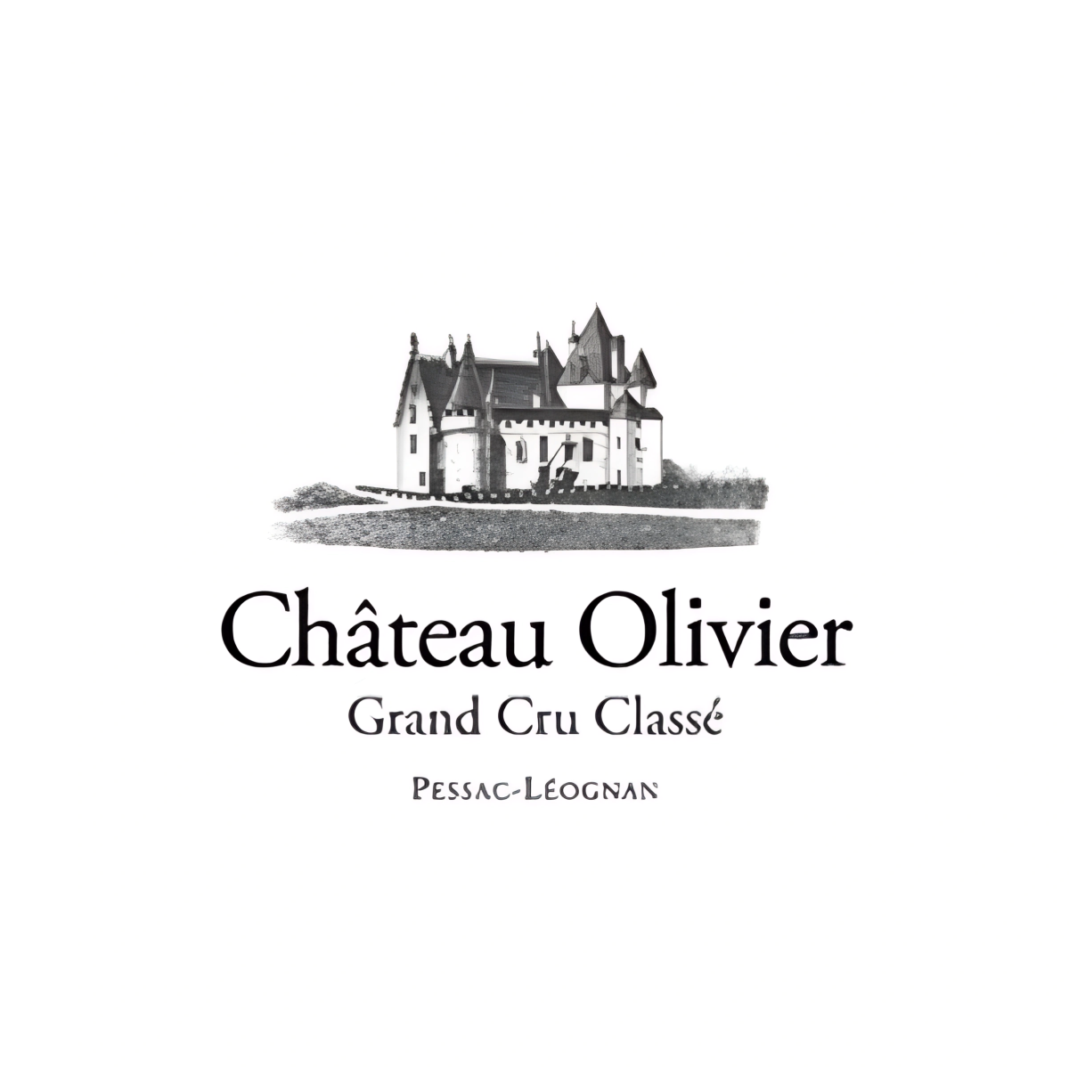 Château Olivier Logo - Grand Cru Classé Winery in Pessac-Léognan, Bordeaux with Historic Castle Illustration